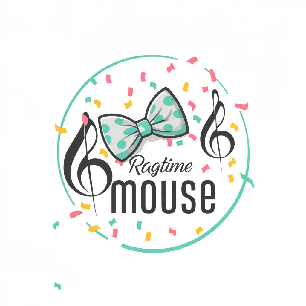 LOGO-Design-For-Ragtime-Mouse-Playful-Teal-Bow-Tie-and-Confetti