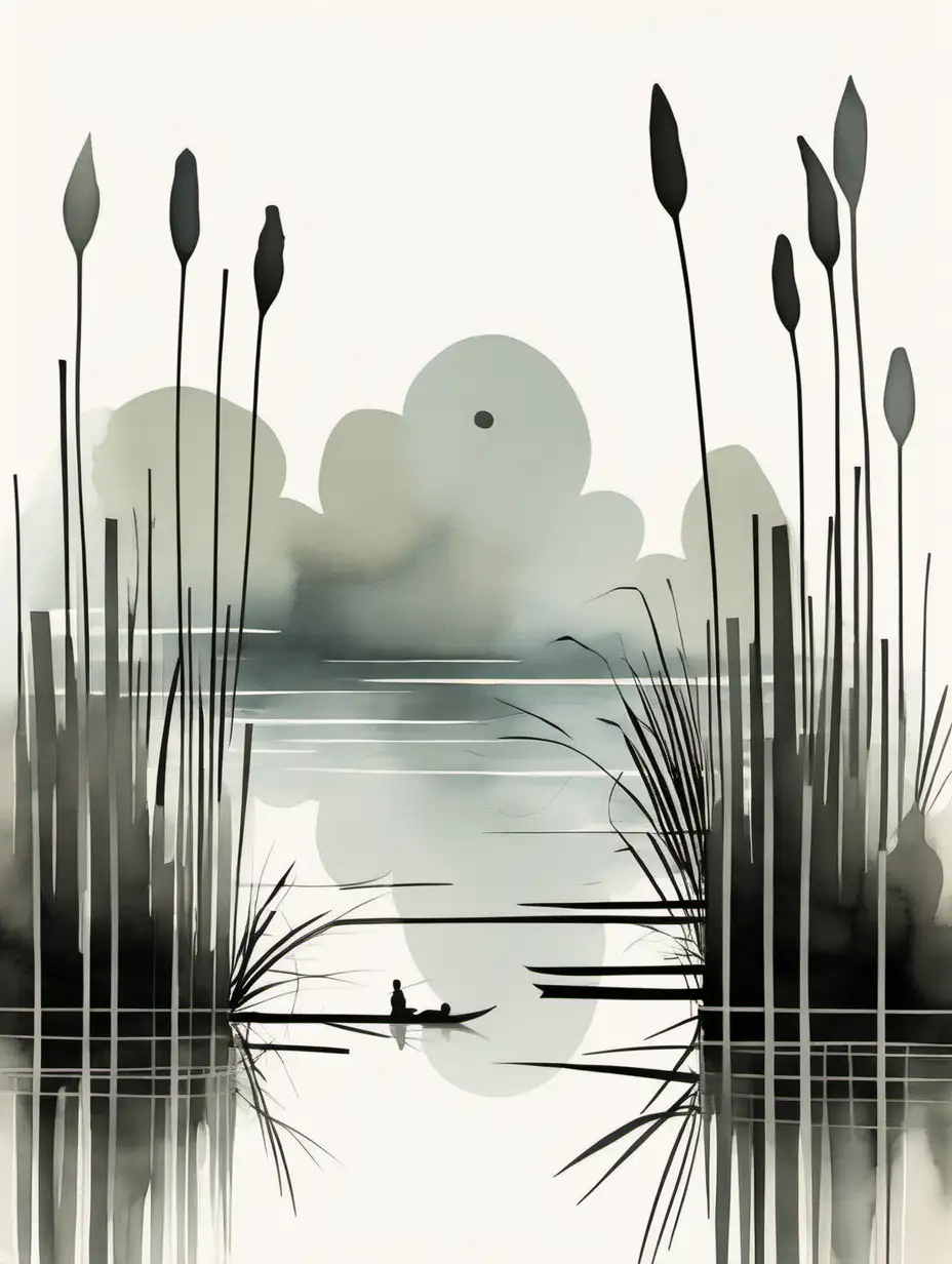 Minimalist Thai art piece, embodying a harmonious blend of Thai Architectural
aesthetics featuring reflestive pond, Lotuses,reeds.
Visible brush strokes, neutral shapes on white background. Emphasize thick,
deliberate lines for a minimalistic and clean look.
Incorporate muted tones in a watercolor style, with a composition of stripes and shapes.
The artwork should demonstrate juxtaposed elements, showcasing a clever use of negative space to
create balance and serenity. The overall feel should be calming and refined, capturing the essence
of Thailand simplicity in a gallery art setting.