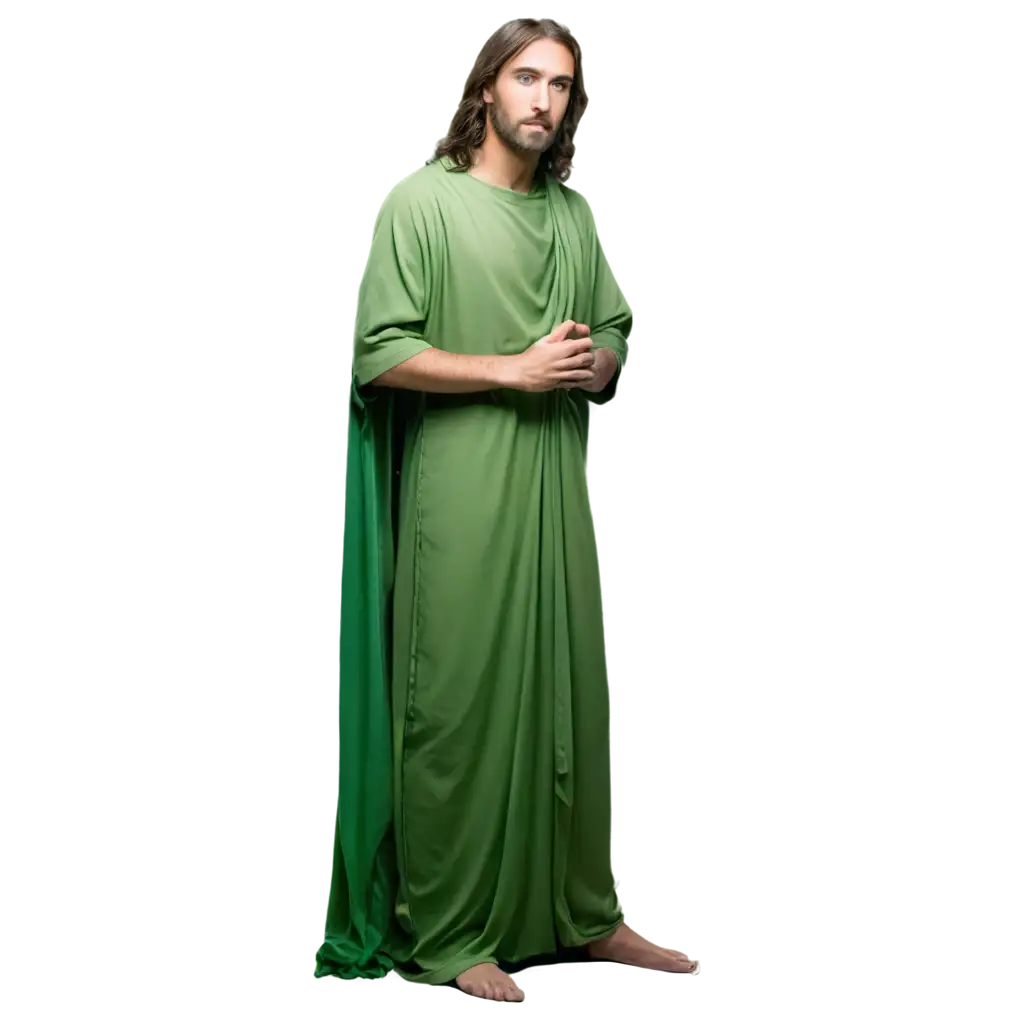 Jesus Christ in green cloth full body beautiful eyes