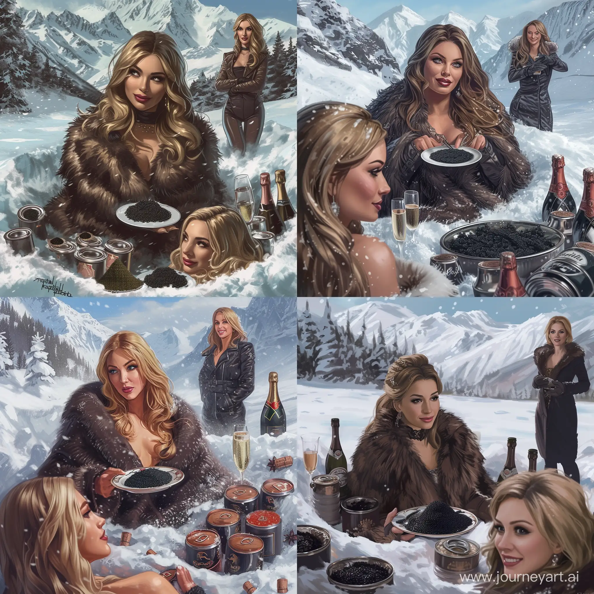 Luxurious-Winter-Scene-Natella-Krapivina-with-Black-Caviar-and-Champagne
