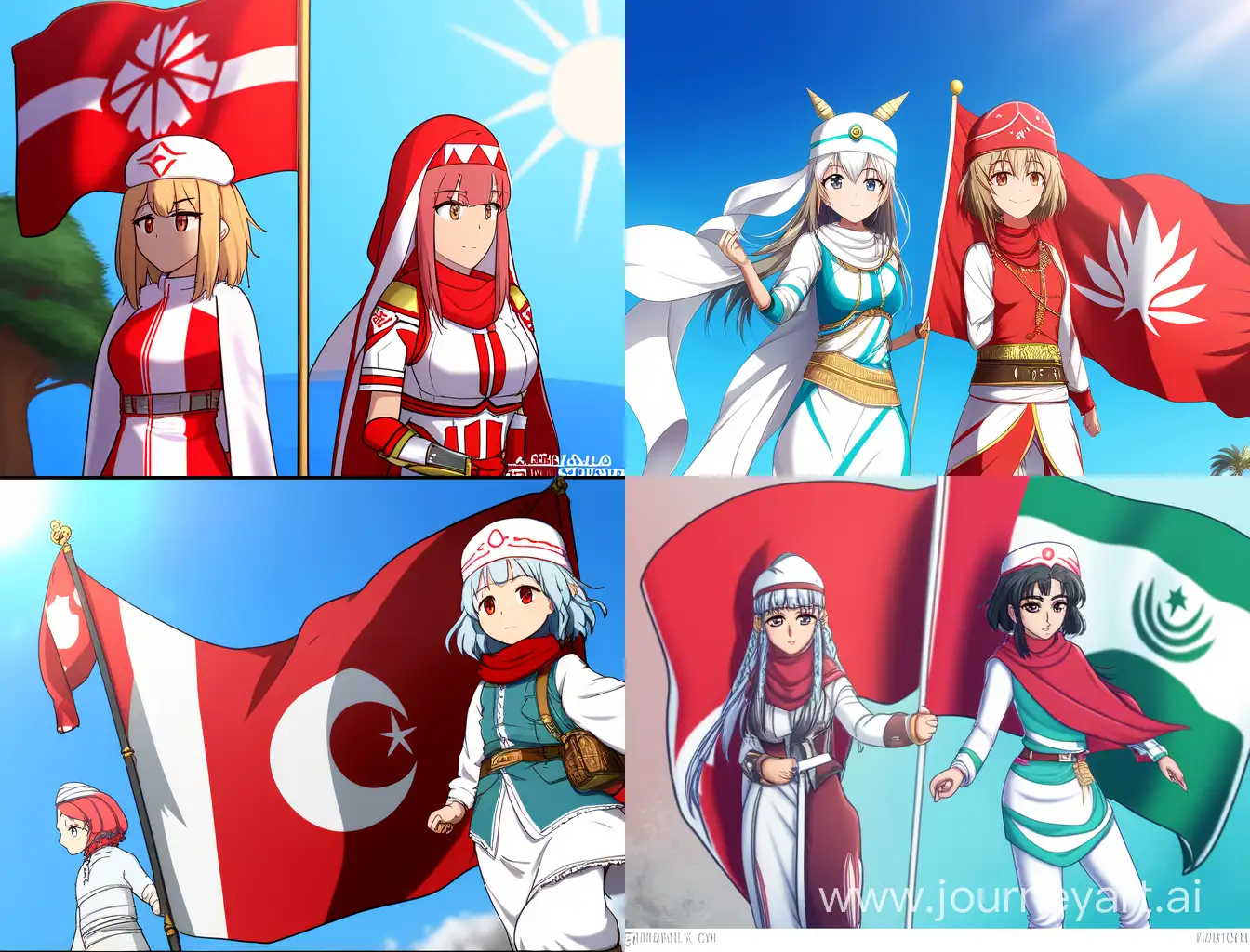 بنت ترتدي علم المغرب تقف بجانبها بنت ترتدي علم تونس