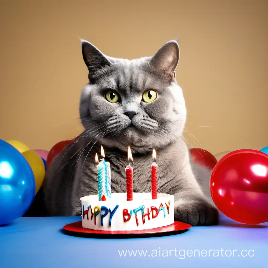 Кот британец поздравляет с днем рождения дизайна