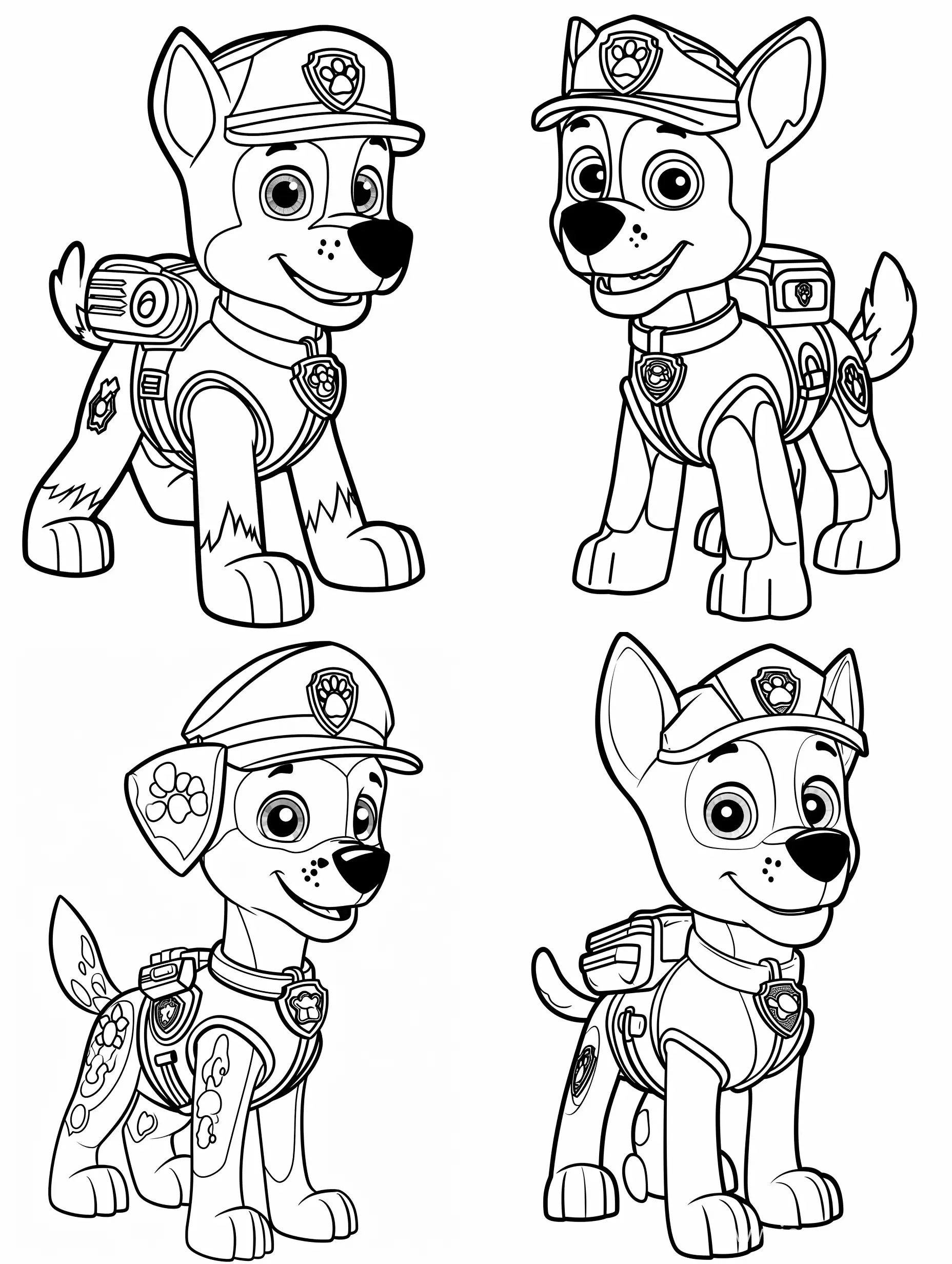 cartoon PAW Patrol black and white coloring page for coloring book --v 6