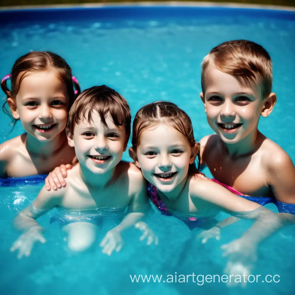 4 ребенка от 3 до 12 лет в бассейне