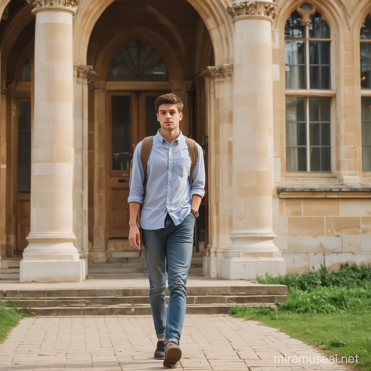 Contemplative University Student Walking