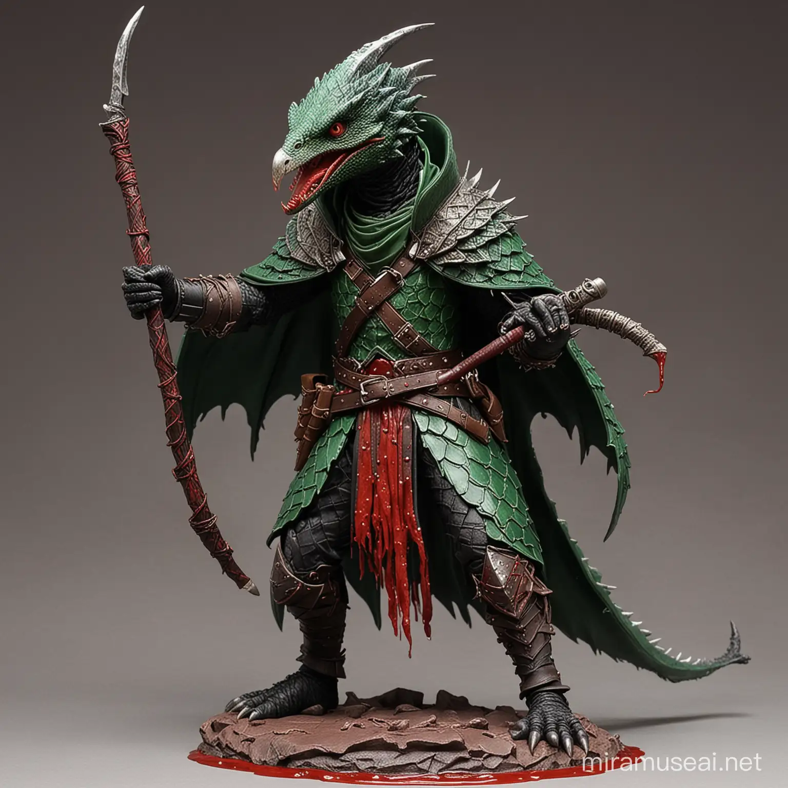 Kenku Vampire in Green Dragon Scale Armor with Bloody Whip