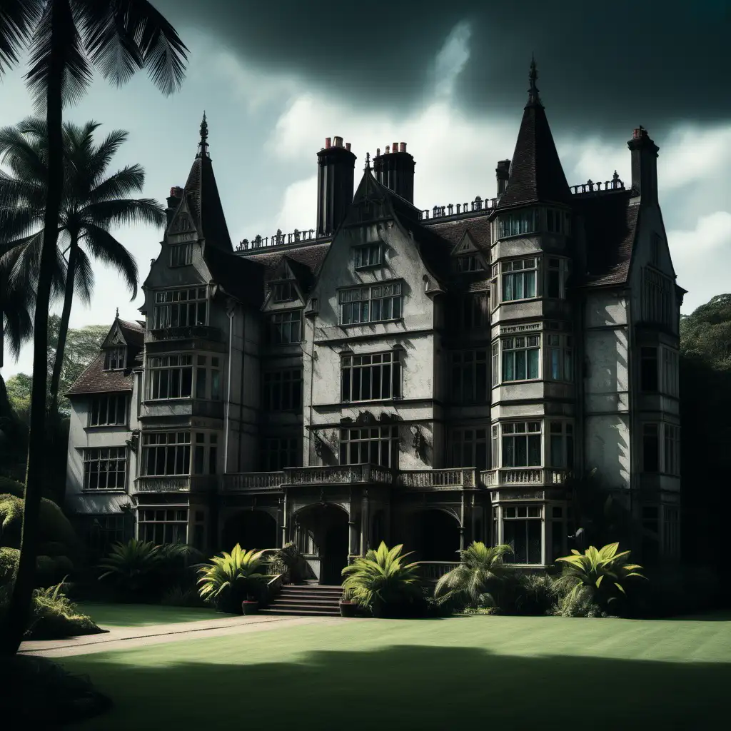 sinister English manor in a tropical setting daylight