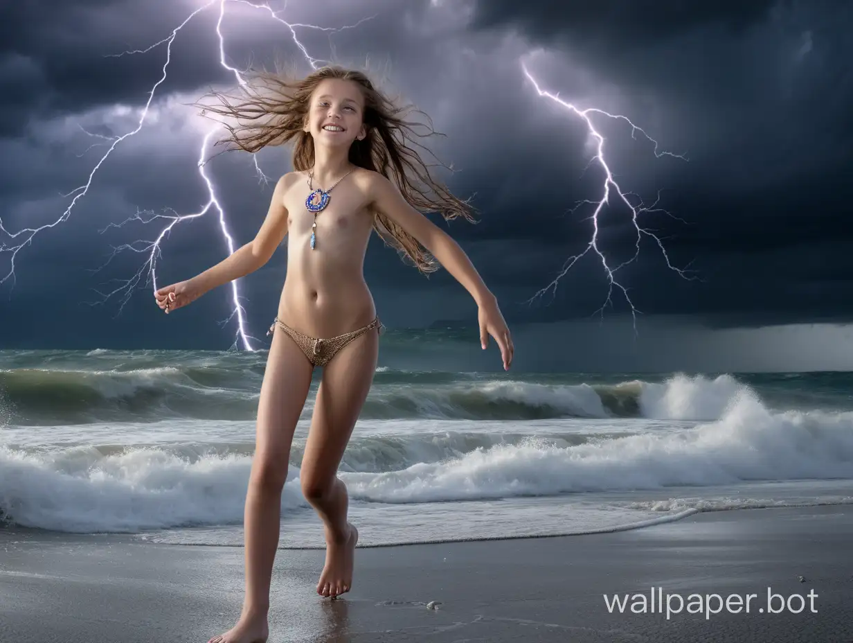 Cheerful-12YearOld-Storm-Goddess-Walking-on-Sea-Waves-Amid-Lightning-Storm