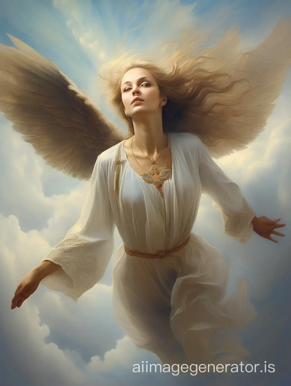 Portrait of the soul of a Russian beauty, flying into the sky