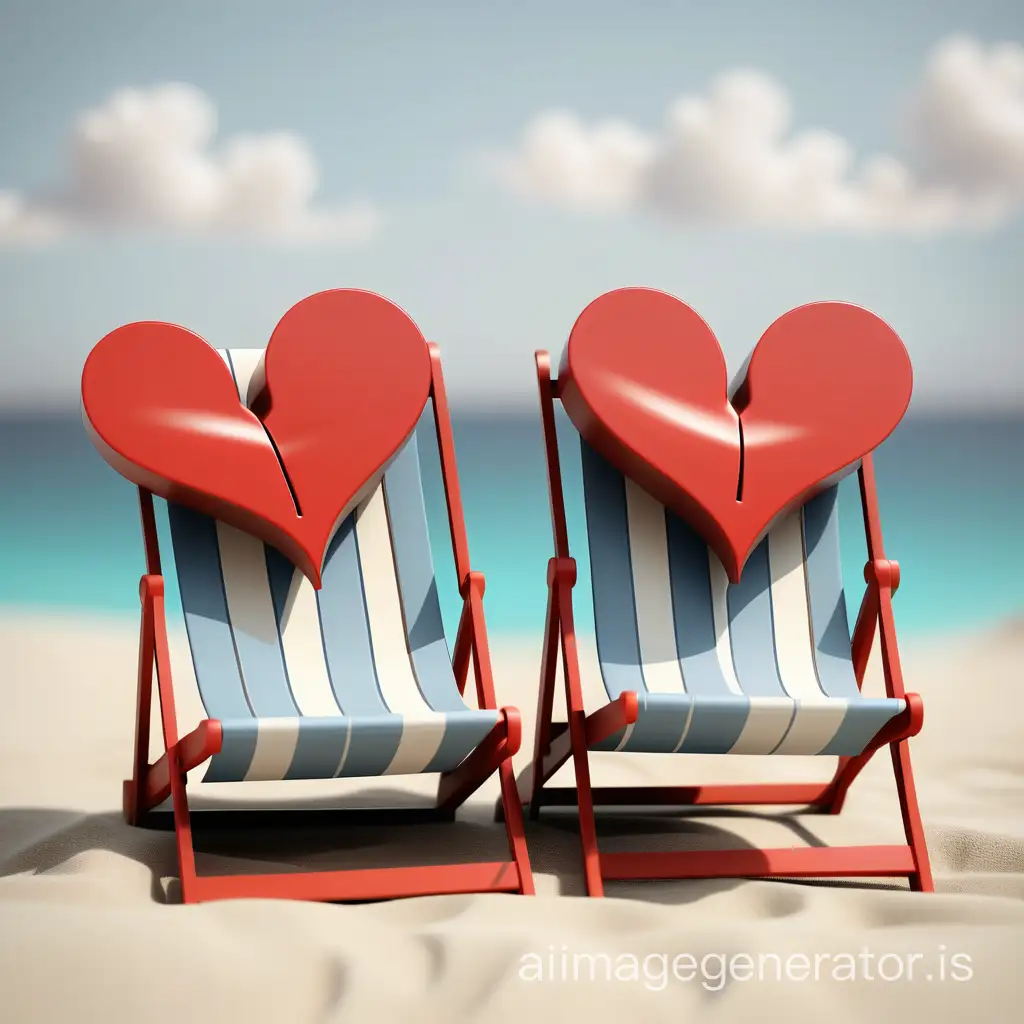 Minimalist depiction of two hearts on a deckchair evoking feelings of love and vacation.