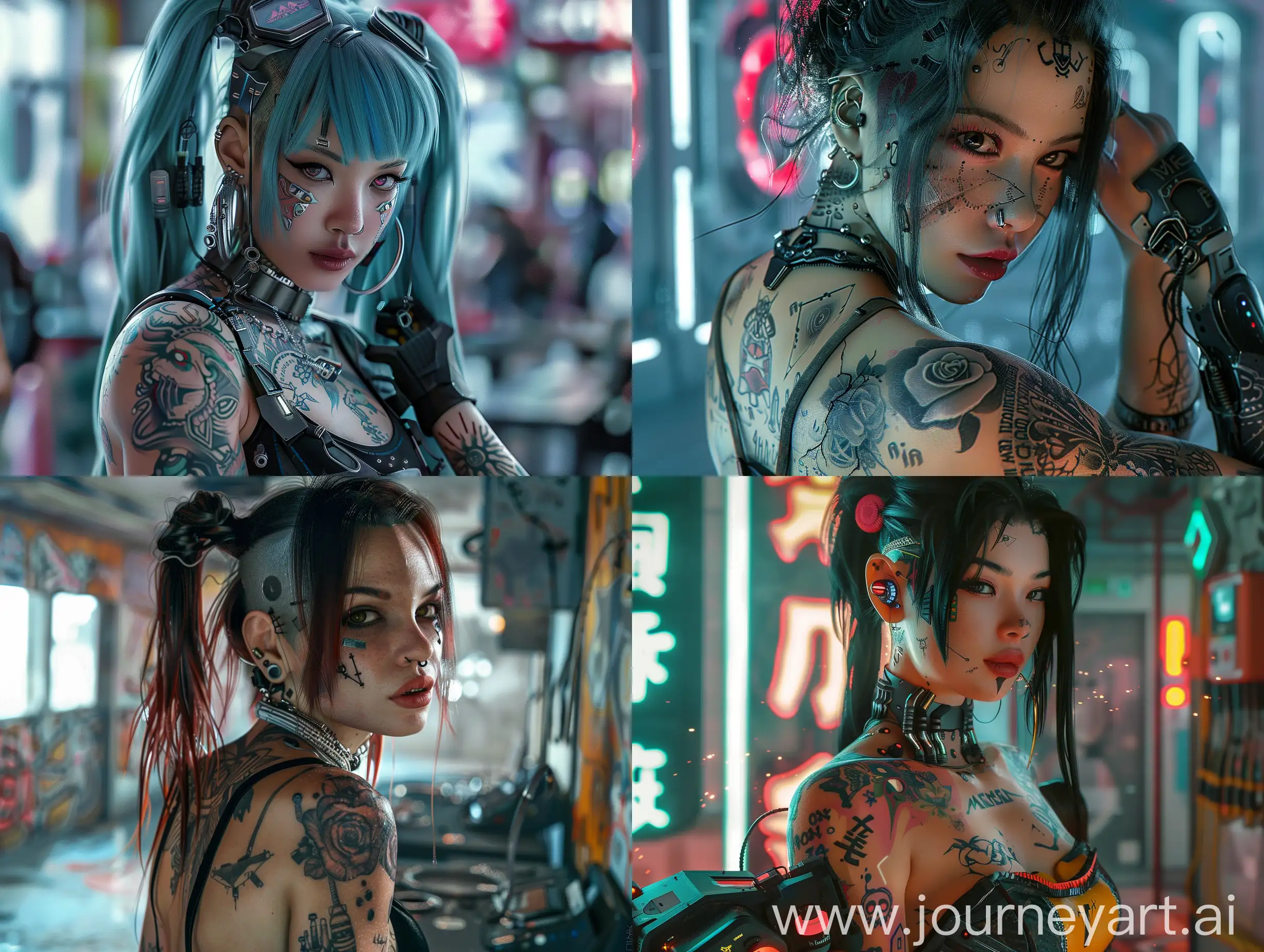 Девушка с татуировками и имплантами в жанре киберпанк, реализм, 4k