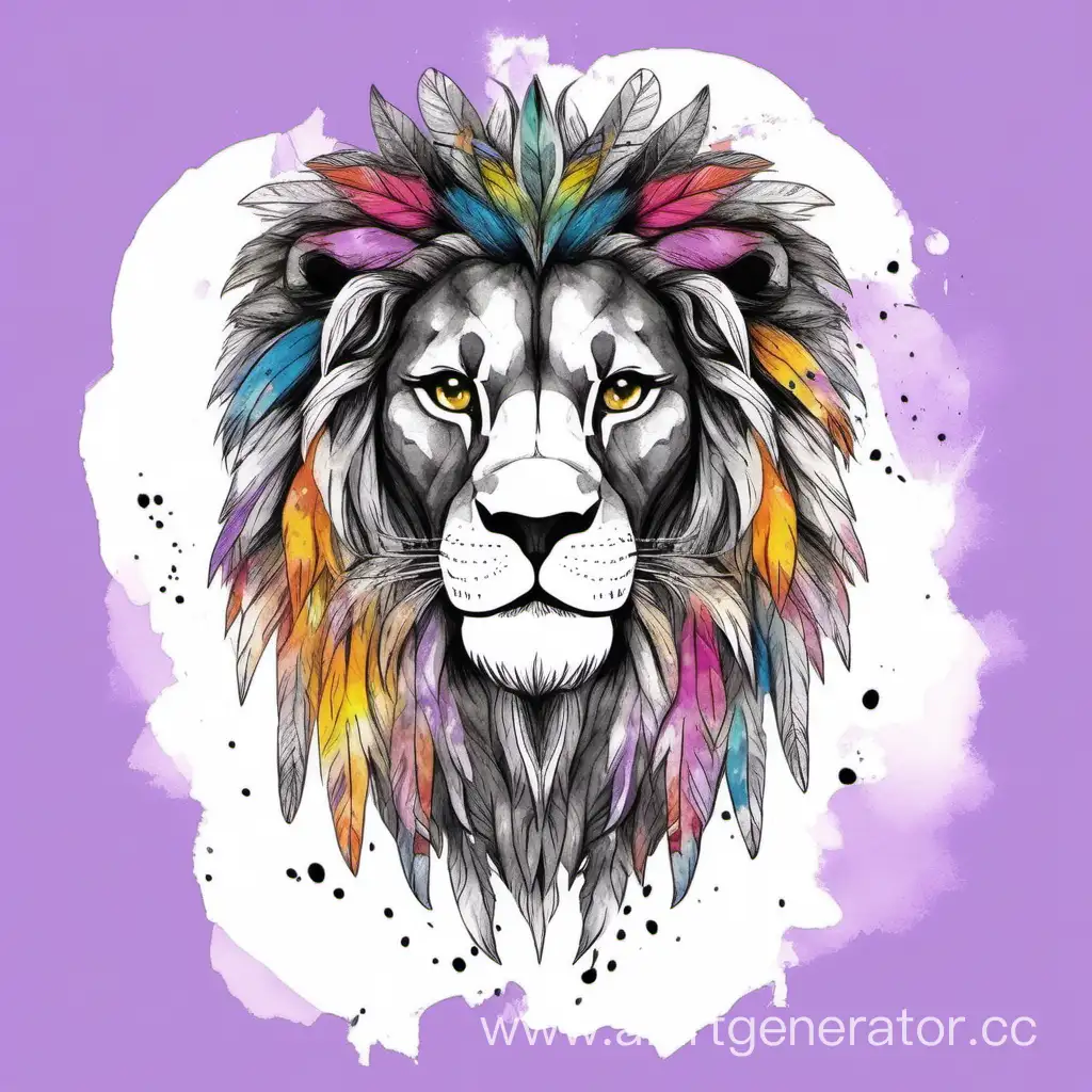 Colorful-Braided-Lions-Head-Portrait-on-Lavender-Background