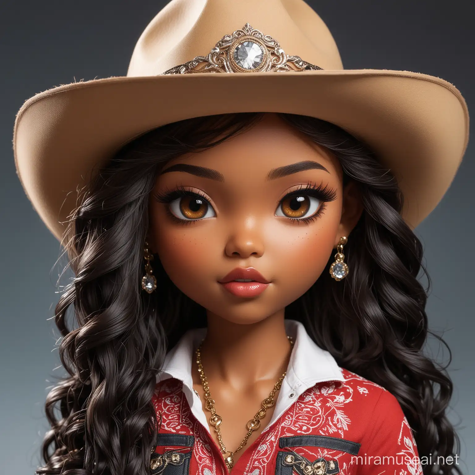 African American Cowgirl in Chibi Style with Bling Jewelry