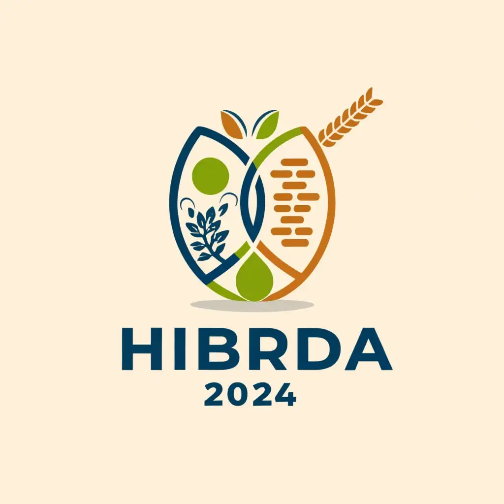 a logo design,with the text "HIBRIDA 2024", main symbol:people,rice granary, DNA,Moderate,be used in Events industry,clear background