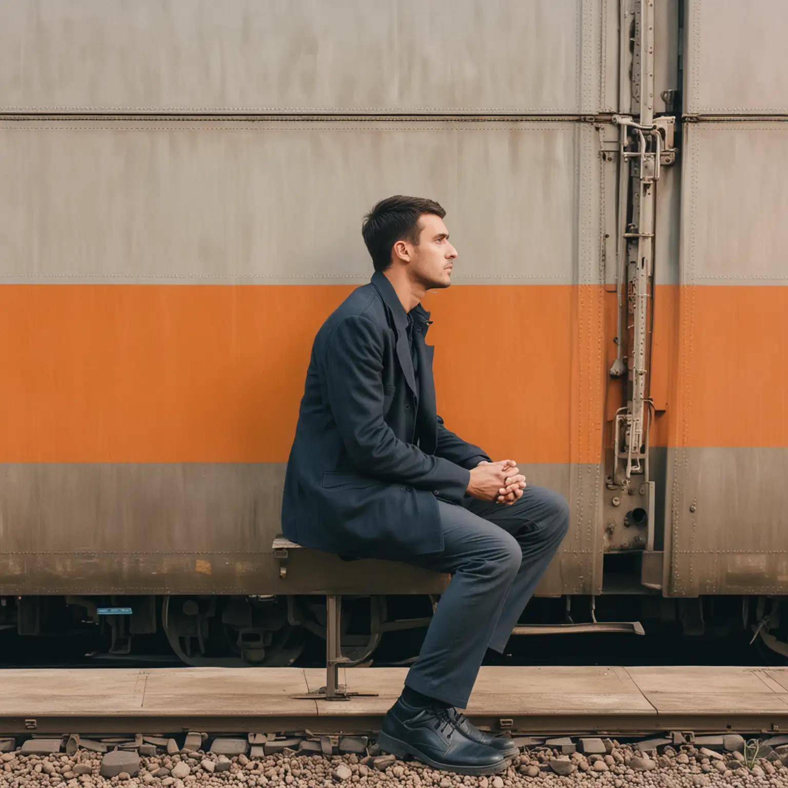 ein mann sitzt im Zug Seitenansicht