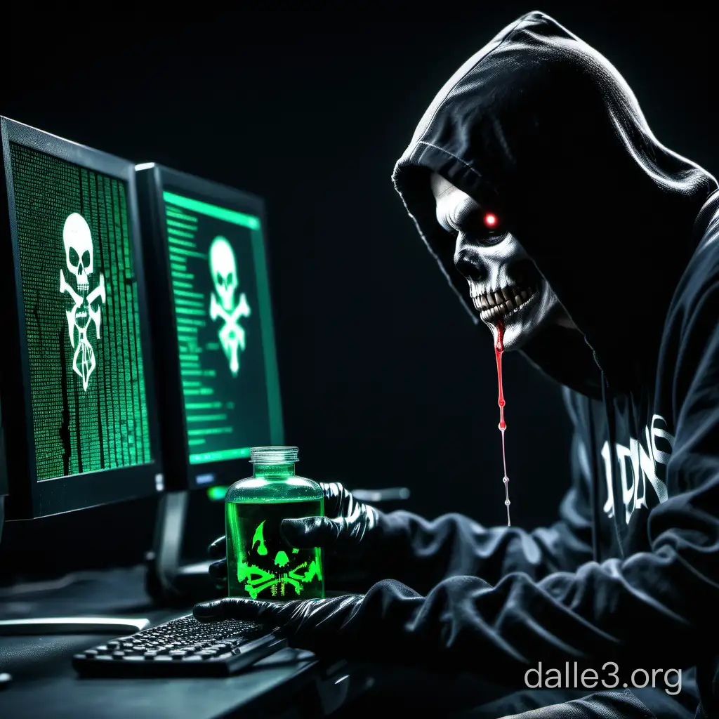 Hacker Conducting DNS Poisoning Attack with Poison in Hand | Dalle3 AI