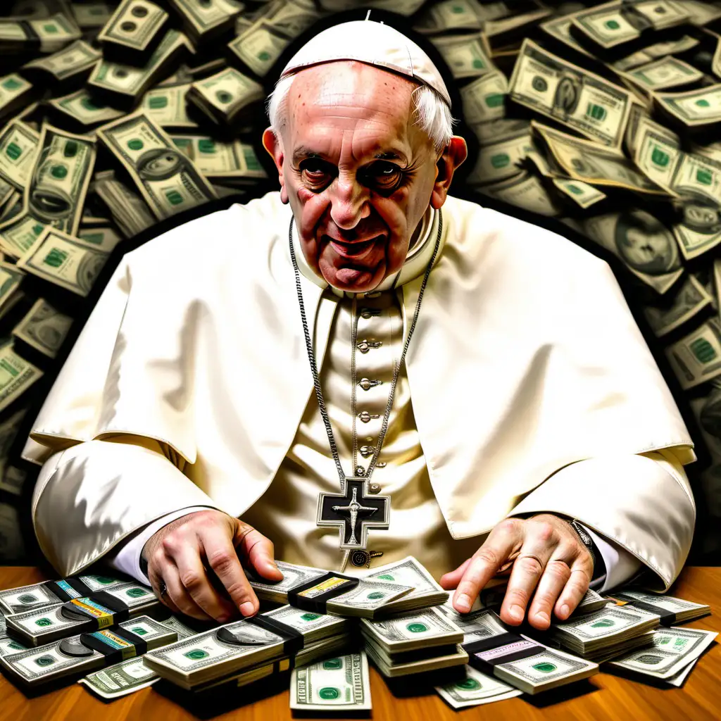 pope around money counters in the style of Picasso
