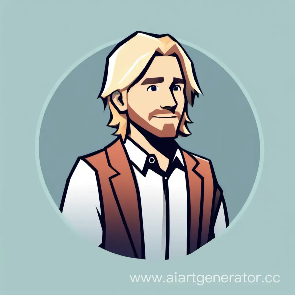 минималистичная аватарка для youtube-канала с видеоэссе, посвященных видеоиграм с мужчиной со светлыми волосами до плечей