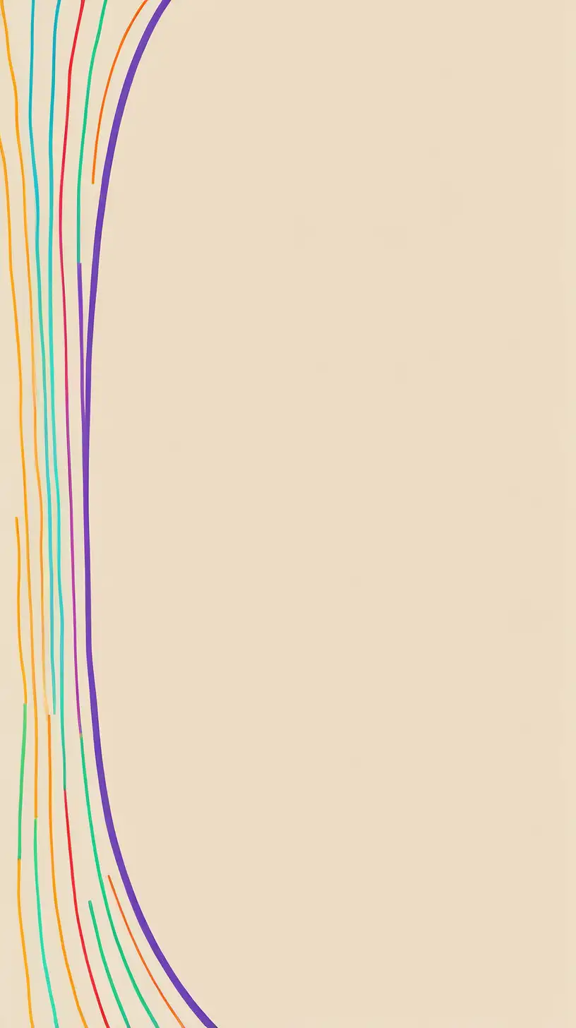 beige background outlined in a colorful line