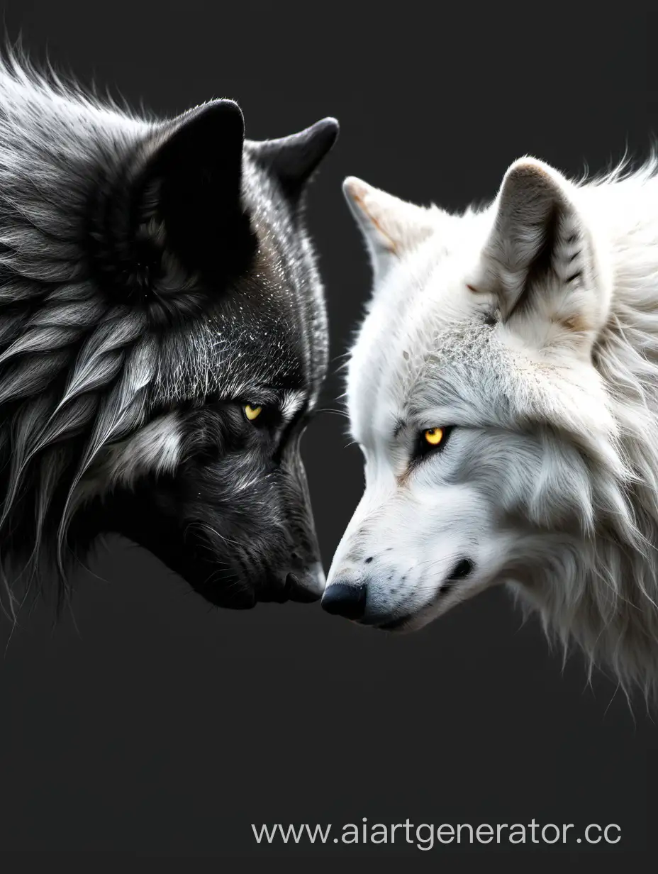 Majestic-Encounter-White-Wolf-Confronts-Black-Wolf-in-Moonlit-Wilderness