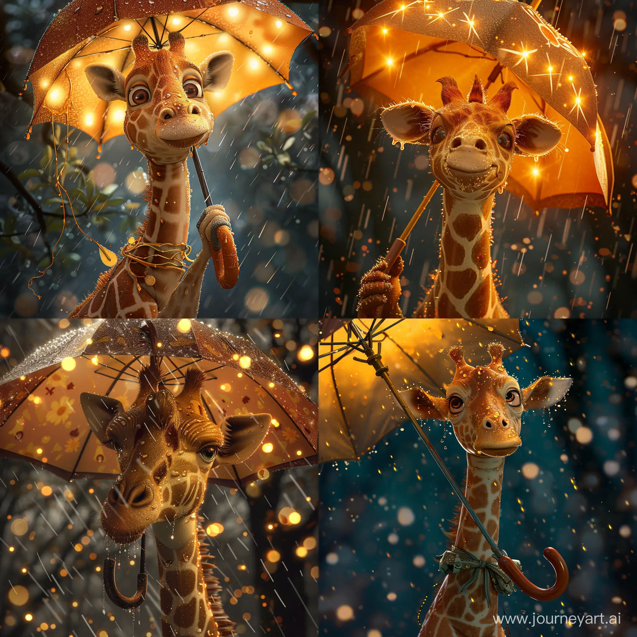 Adorable-Pixar-Style-Giraffe-with-Umbrella-in-Rain-Fantasy-Digital-Art
