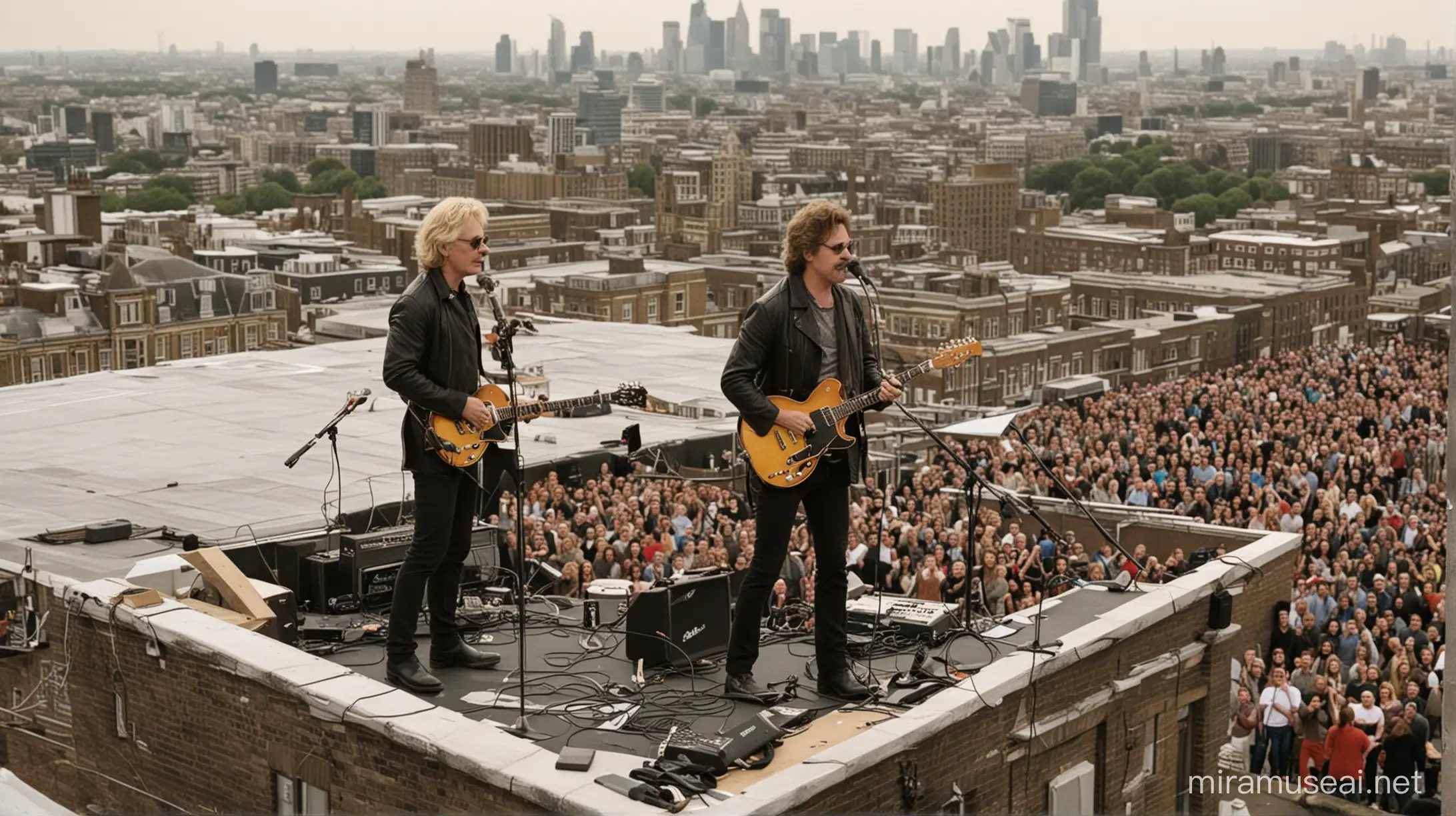 Hall & Oates in concert on the roof on a building in London