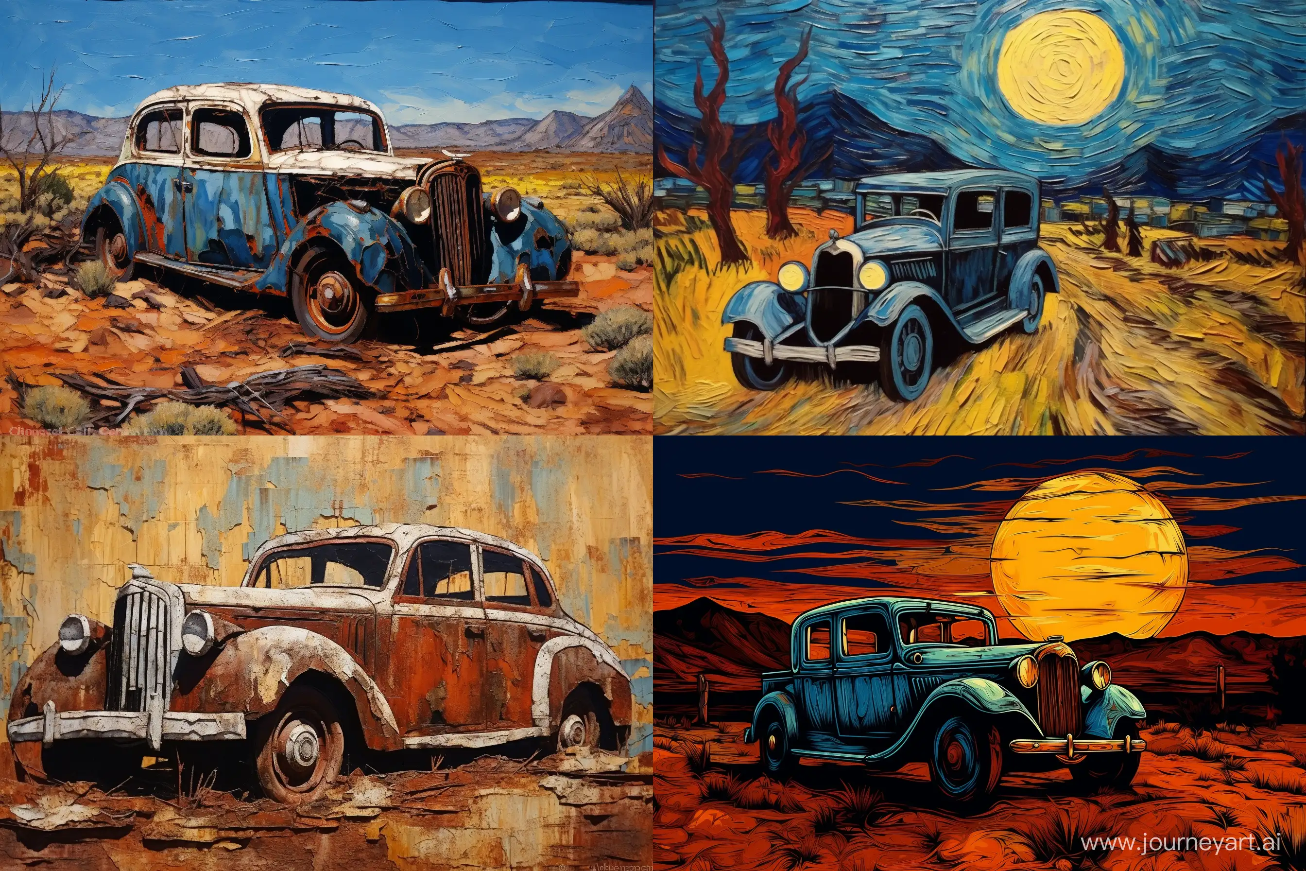 Vintage-Brown-Car-1940-in-Van-Gogh-Style-Art