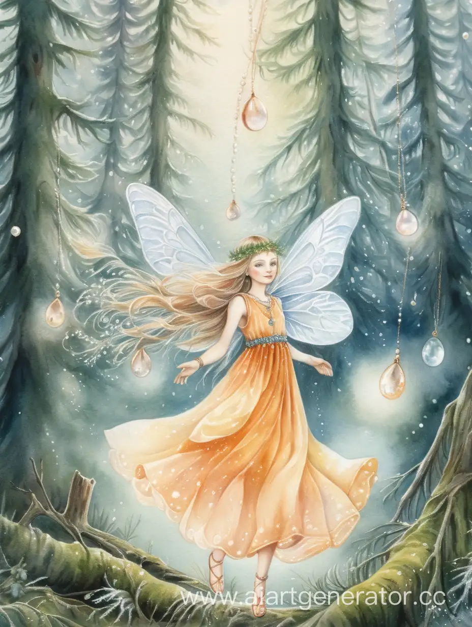 Enchanting-Watercolor-Illustration-of-a-Slavic-Woman-Amidst-Sparkling-Forest-Fairytale