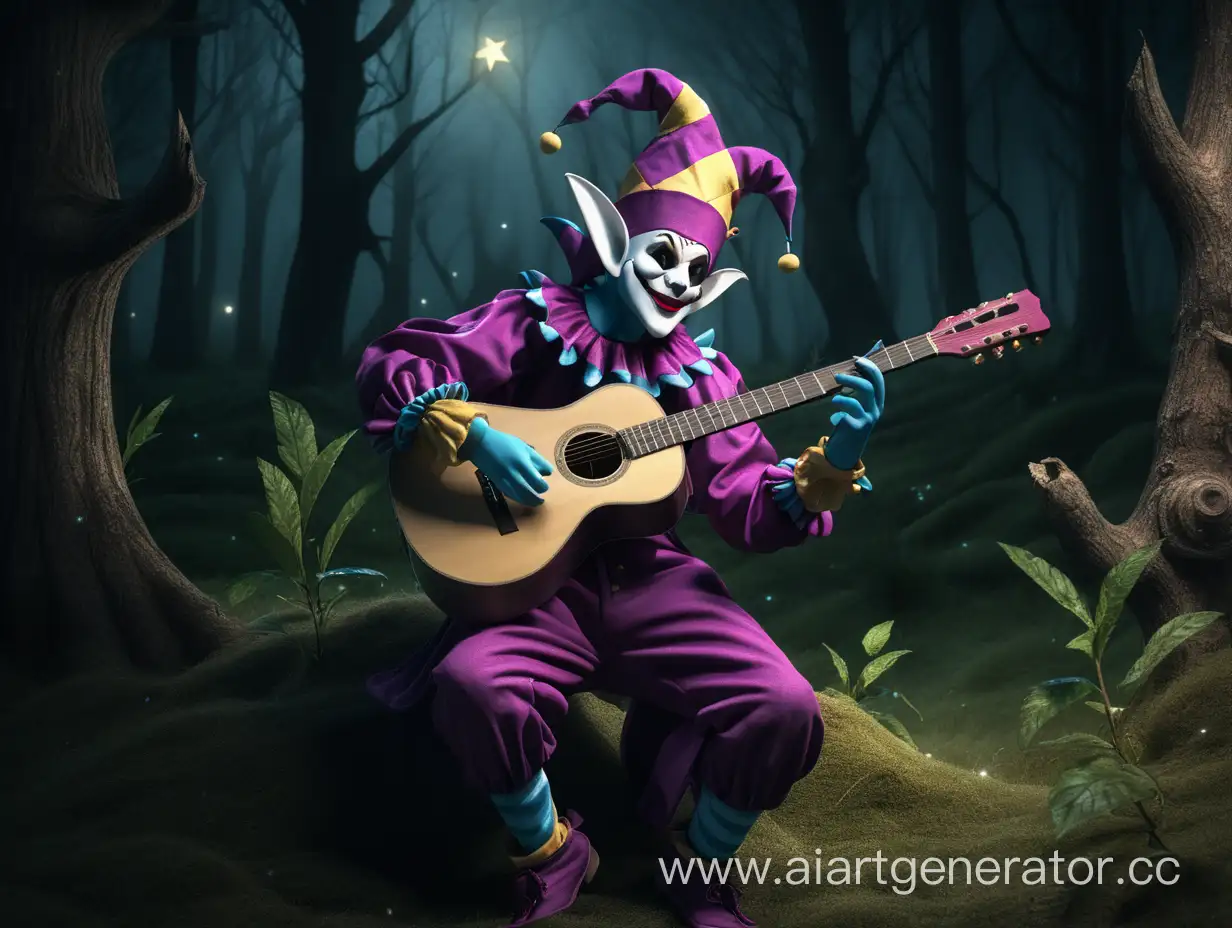 Jester-Playing-Guitar-in-Enchanted-Dark-Forest