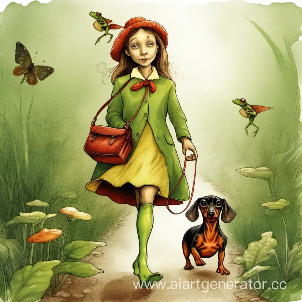 Adorable-Frog-and-Dachshund-Stroll-Together-in-Whimsical-Harmony