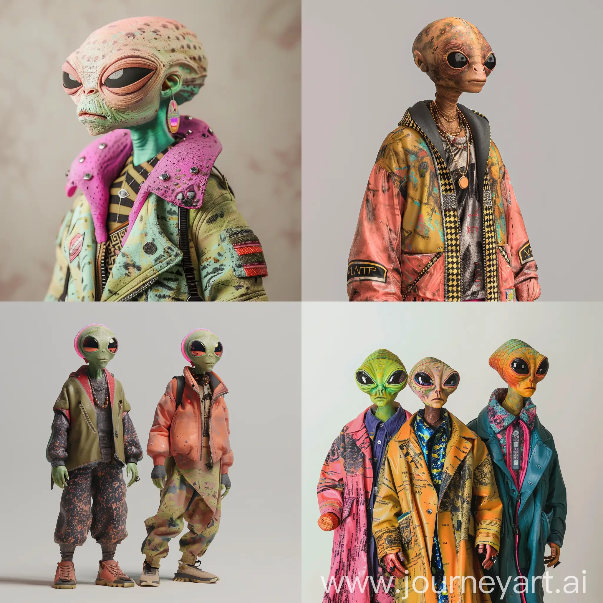 a nft characters, mars aliens, wearing balenciaga style clothes, pinkpastels --ar 1:1