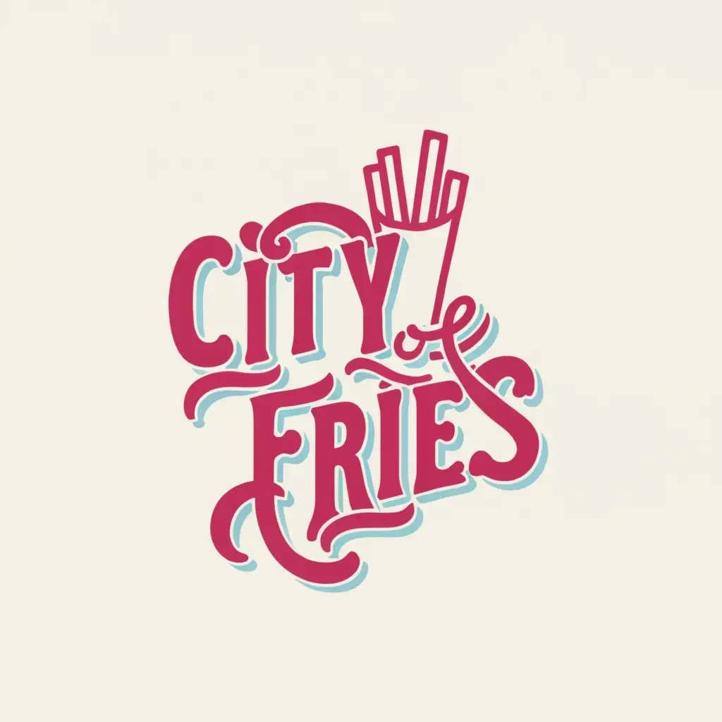 a logo design,with the text "CITY OF FRIES", main symbol:pink, white, long fries, simple,Moderate,be used in Restaurant industry,clear background
