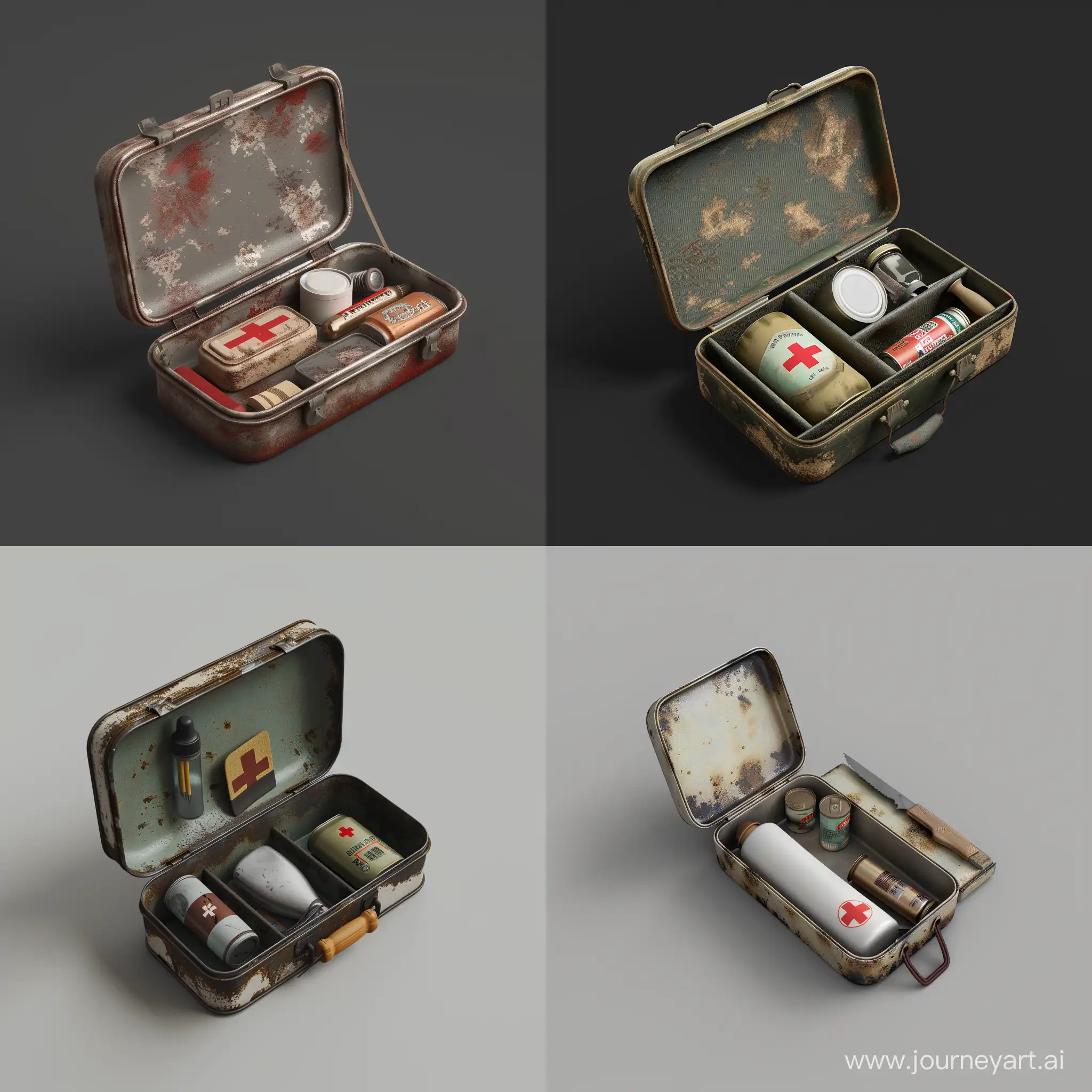 Isometric-Realistic-Mini-Survival-Kit-in-Worn-Metal-Case-Stalker-Style-3D-Render