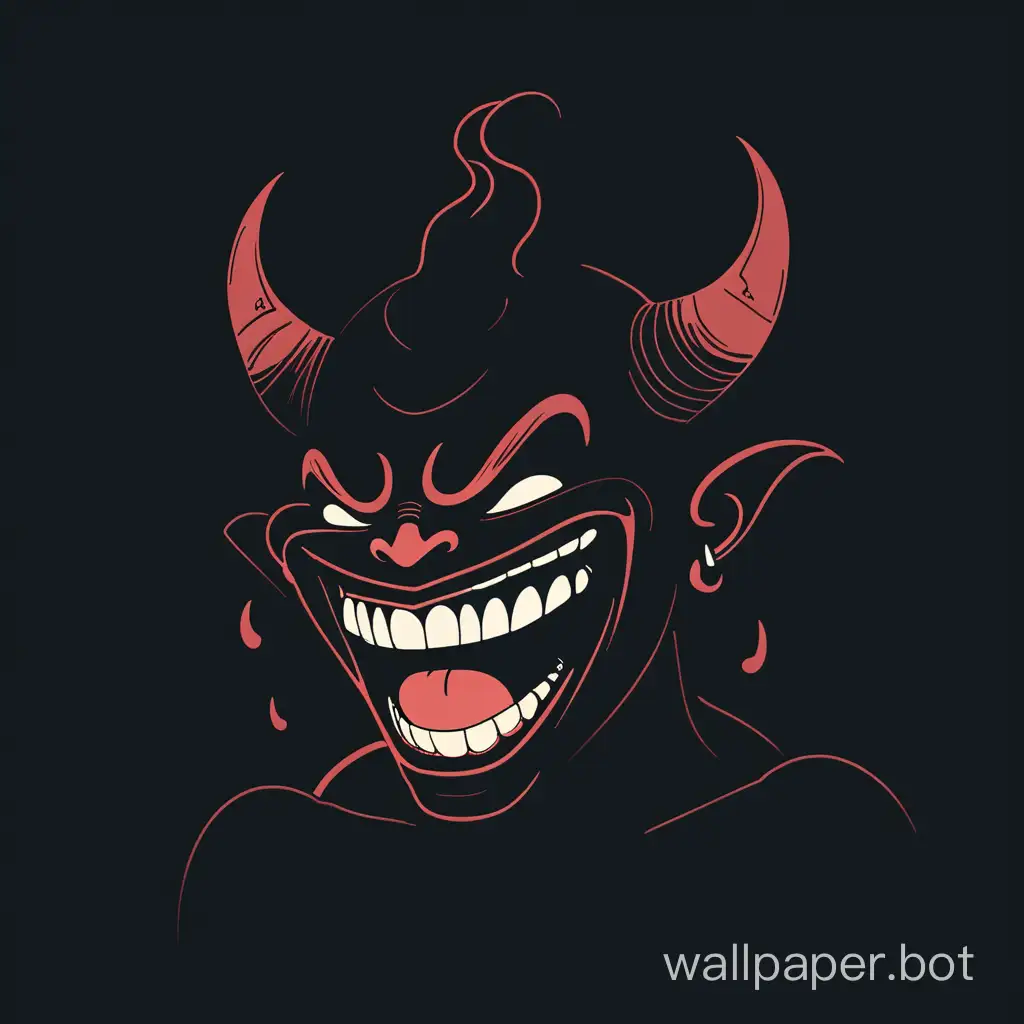 A minimalistic creepy demon laughing and shedding tears with a dark background consuming Light and Hope.