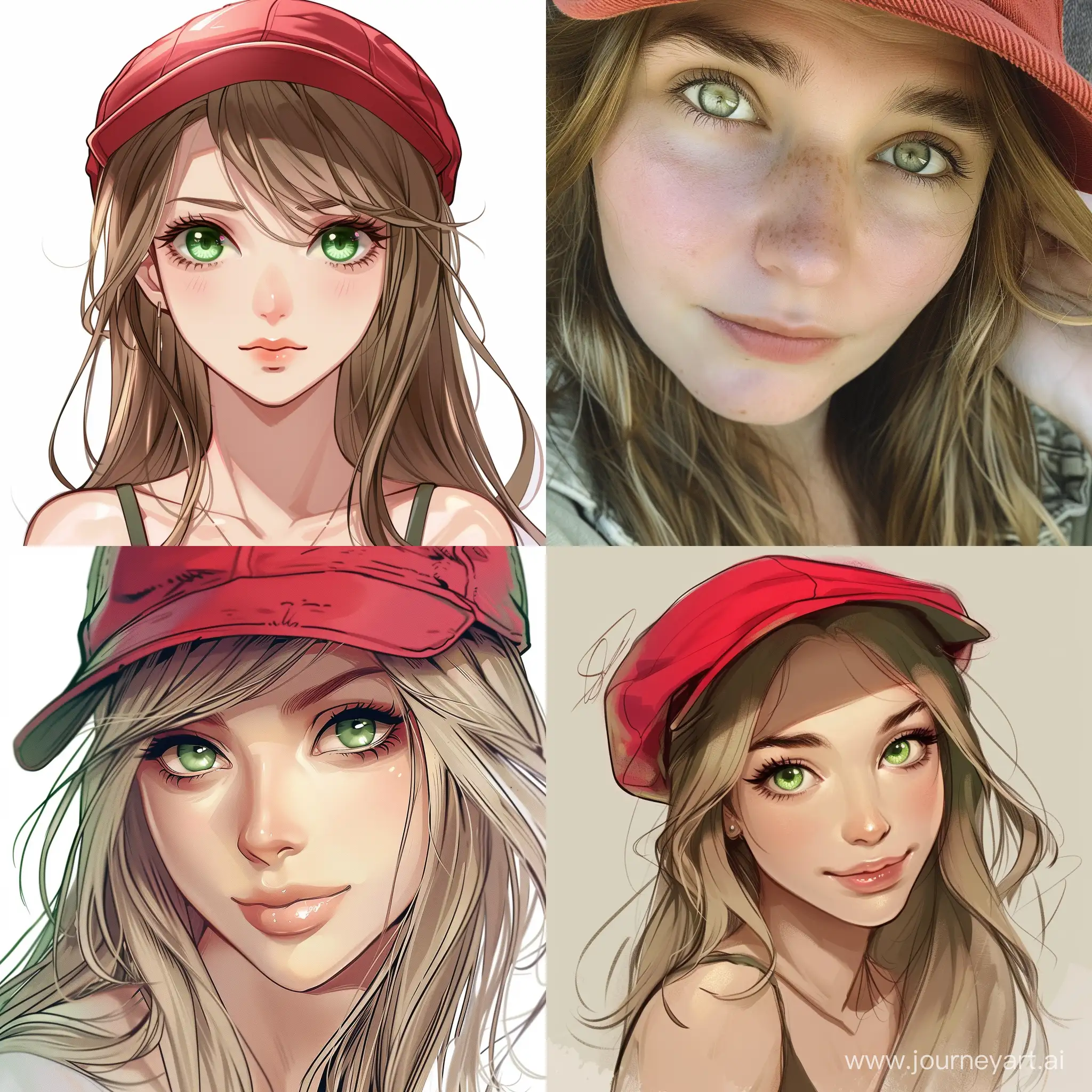 Captivating-Blonde-Woman-with-Lively-Green-Eyes-Wearing-a-Stylish-Red-Cap