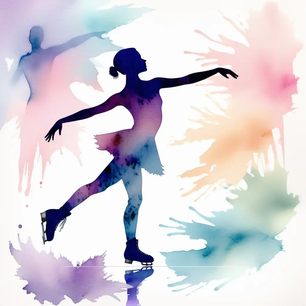 Graceful Silhouette Figure Skating on Soft Watercolor Canvas