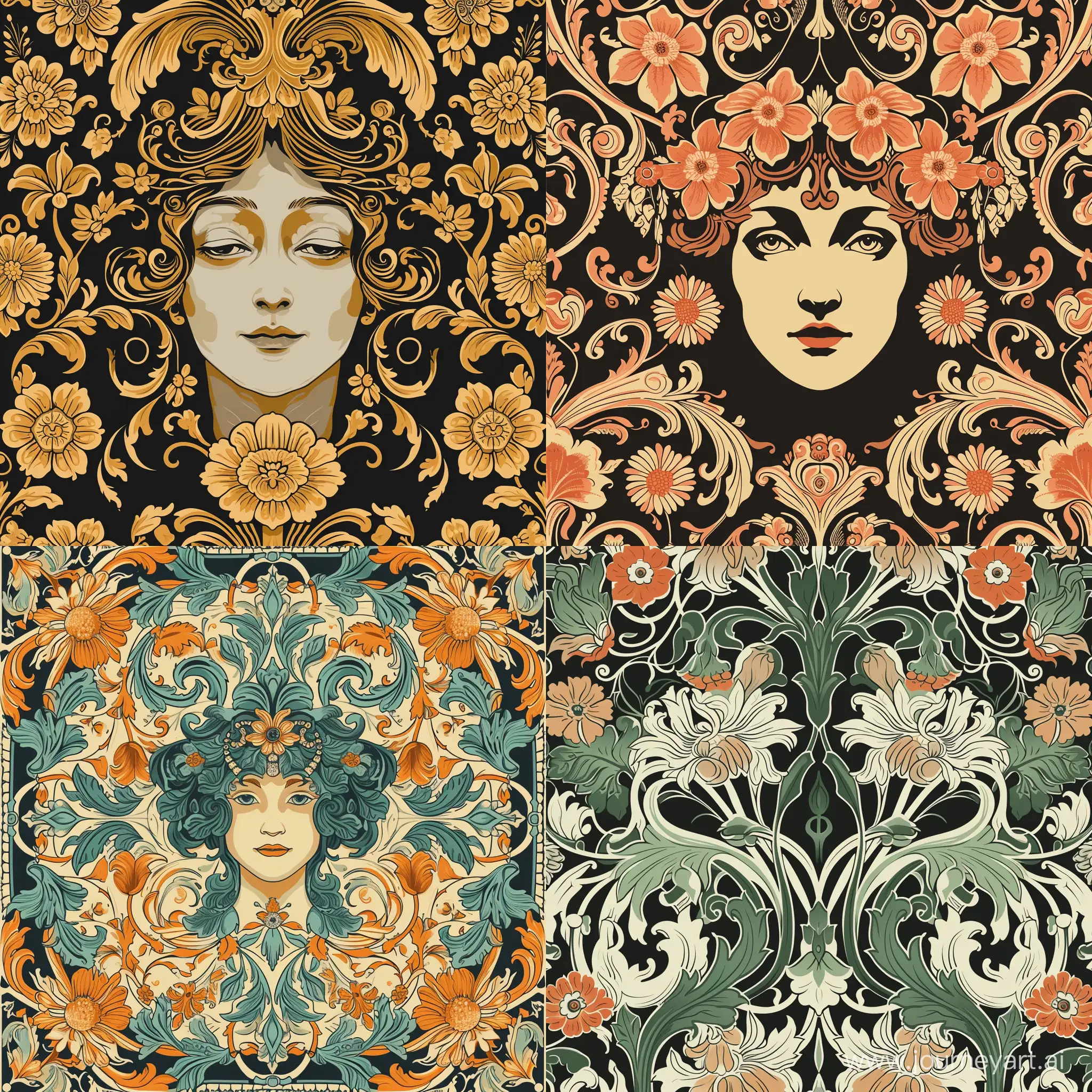 a pattern inspired by William Morris, Alphonse Mucha and Gustav Klimt