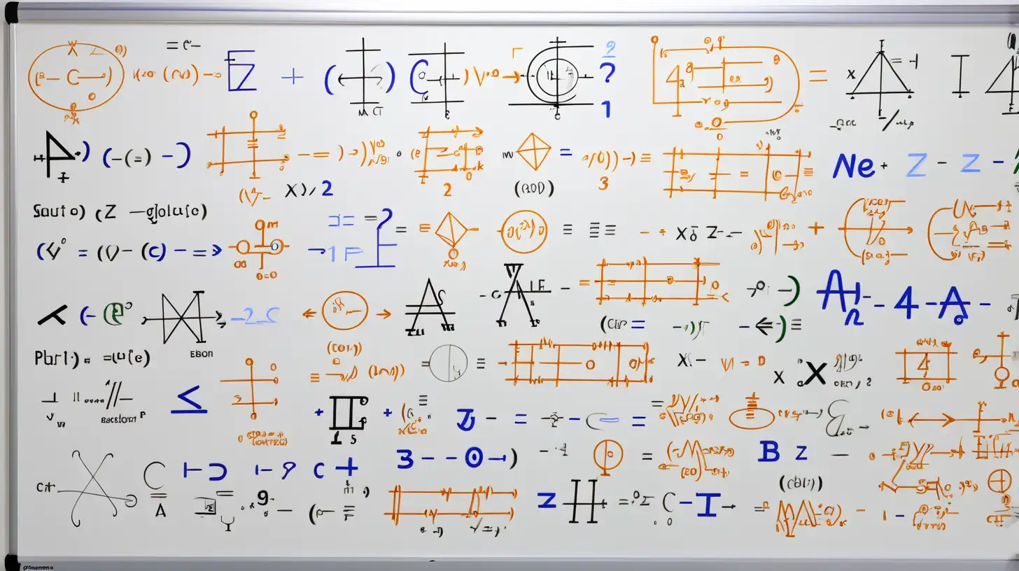 Intricate Physics Formulas on a Clean Whiteboard