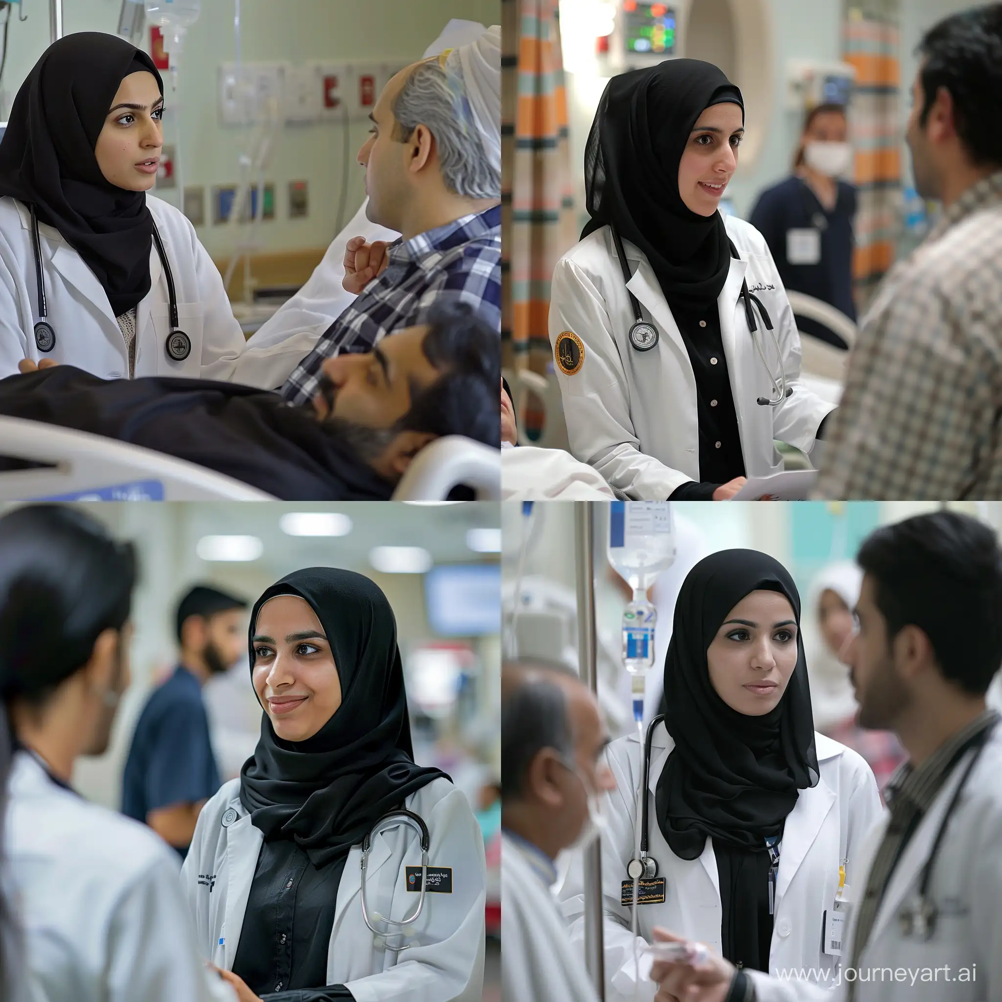 Dedicated-Female-Medical-Student-in-Black-Hijab-and-White-Coat-Providing-Patient-Education-at-Hospital