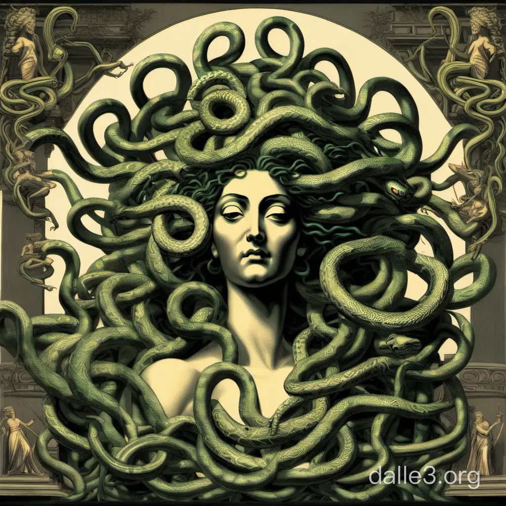 Medusa Mythological Portrait with Serpentine Hair | Dalle3 AI