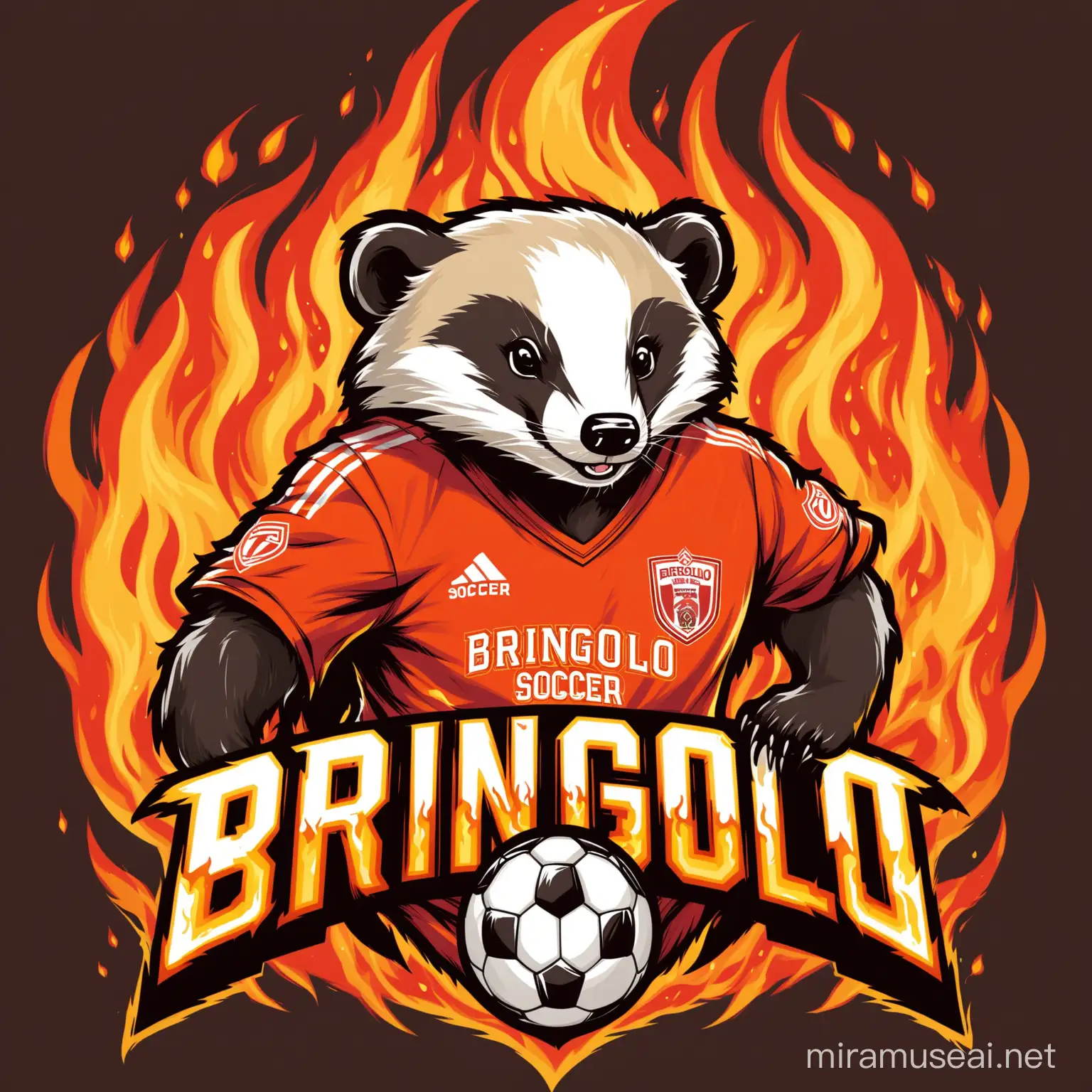 Logo for BRINGOLO soccer team with a badger in flames