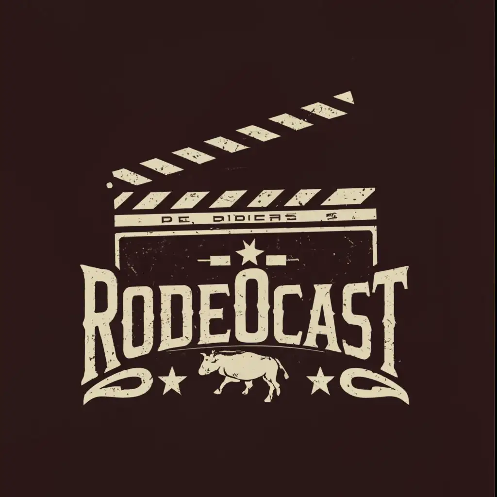 a logo design,with the text "RodeoCast", main symbol:clapperboard and bull,complex,be used in Entertainment industry,clear background