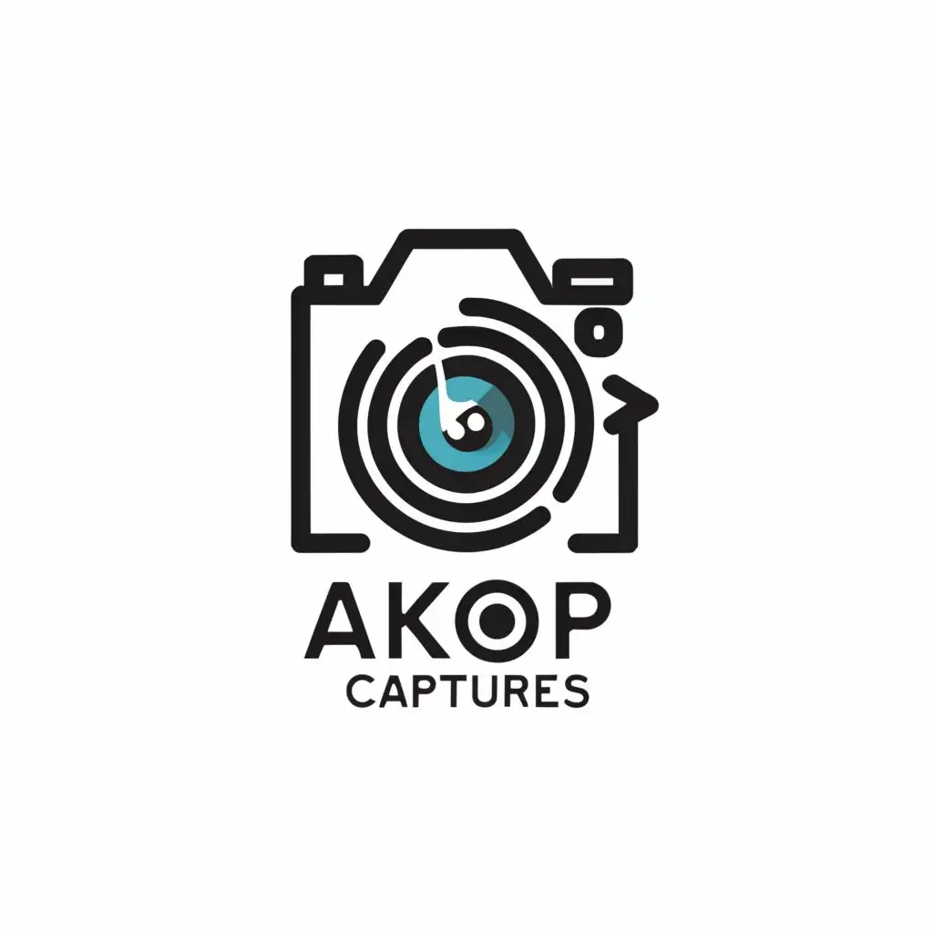 a logo design,with the text "AkOP Captures", main symbol:Camera, Lens,Moderate,be used in Technology industry,clear background