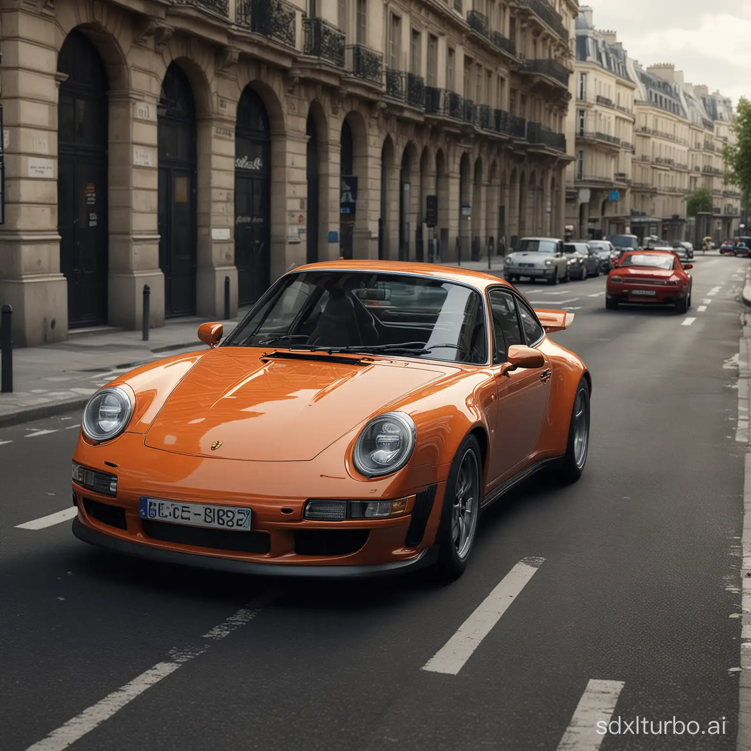Porsche 911, Paris streets, Cinematic, high quality, highly-detailed, ultra-realistic, photorealistic