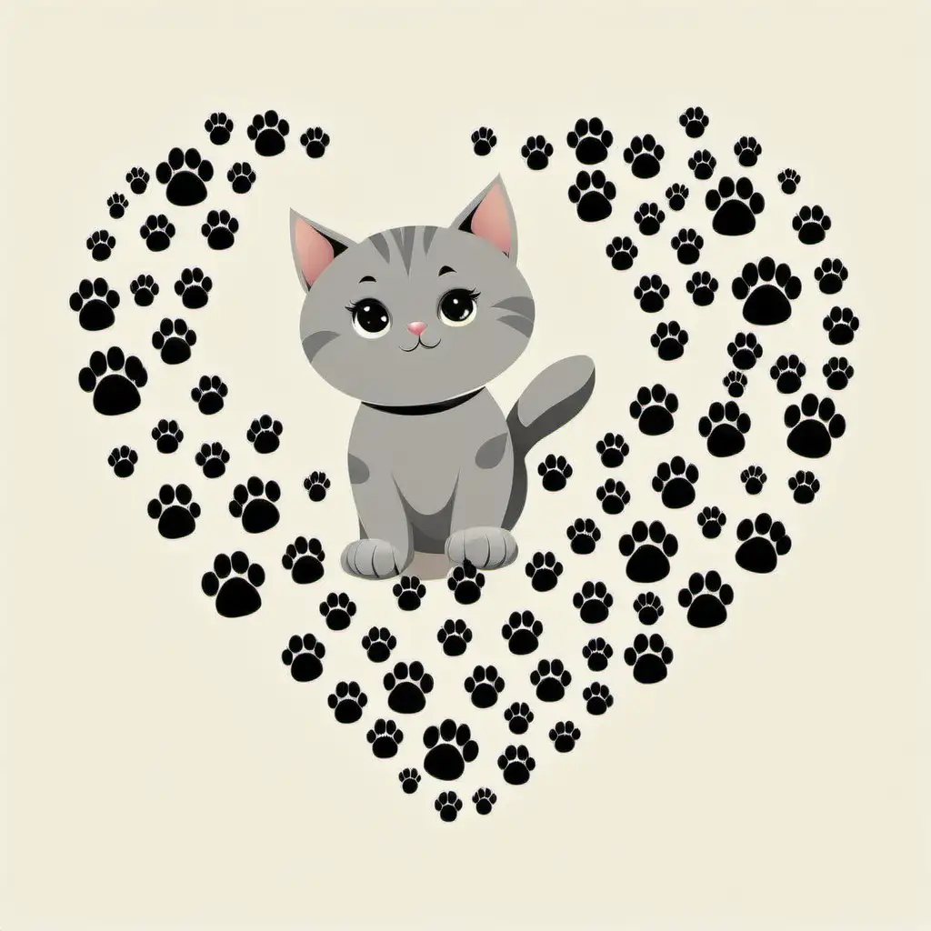 Playful Cats with Paw Prints Whimsical Vector Art Featuring Adorable Felines