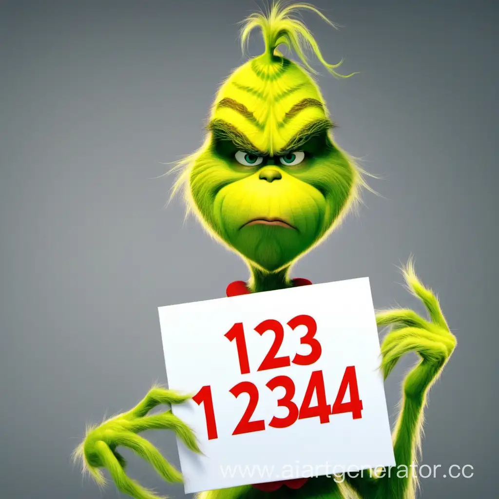 The Grinch holds a sign with the number 1234