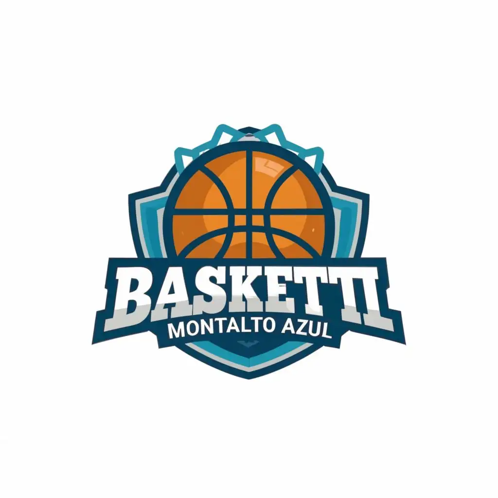logo, a basketball and a basketball hoop, with the text "Basket MONTEALTO AZUL", typography, be used in Sports Fitness industry