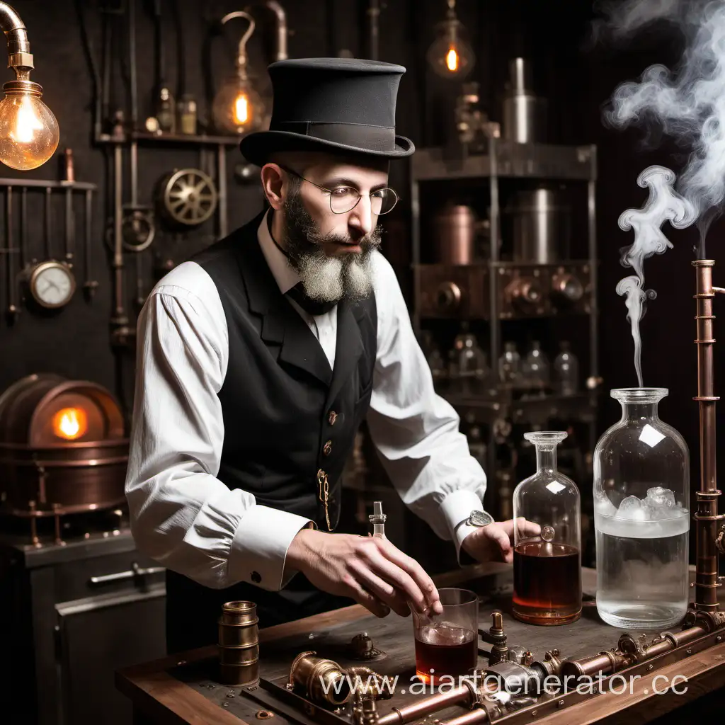 Jewish gentleman in a steampunk setting distills moonshine