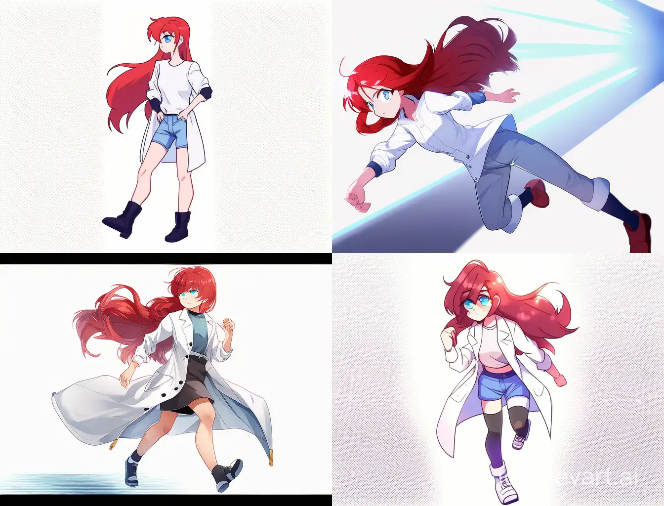 Stylish-Anime-Girl-with-Red-Hair-and-Blue-Eyes-in-Lab-Coat-and-Shorts