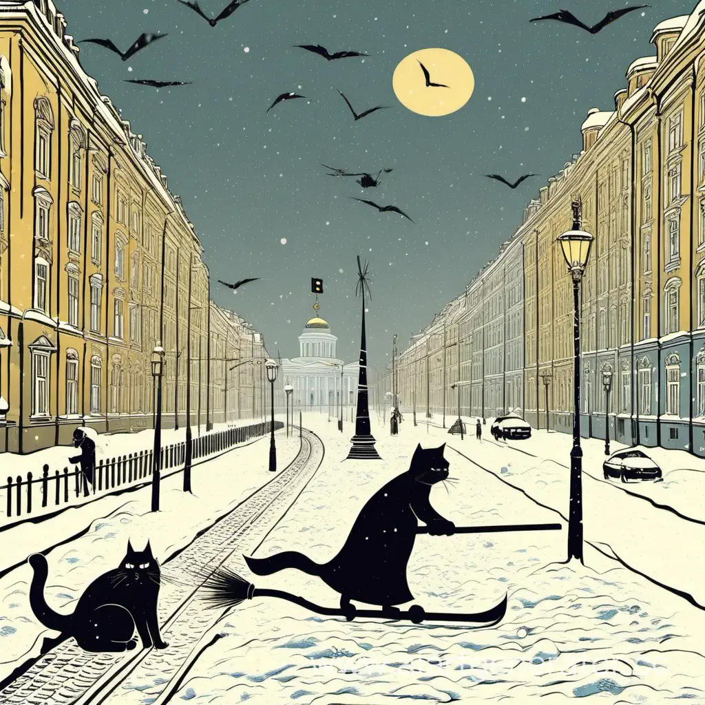 в Петербурге минус 30, едет кошка на метле